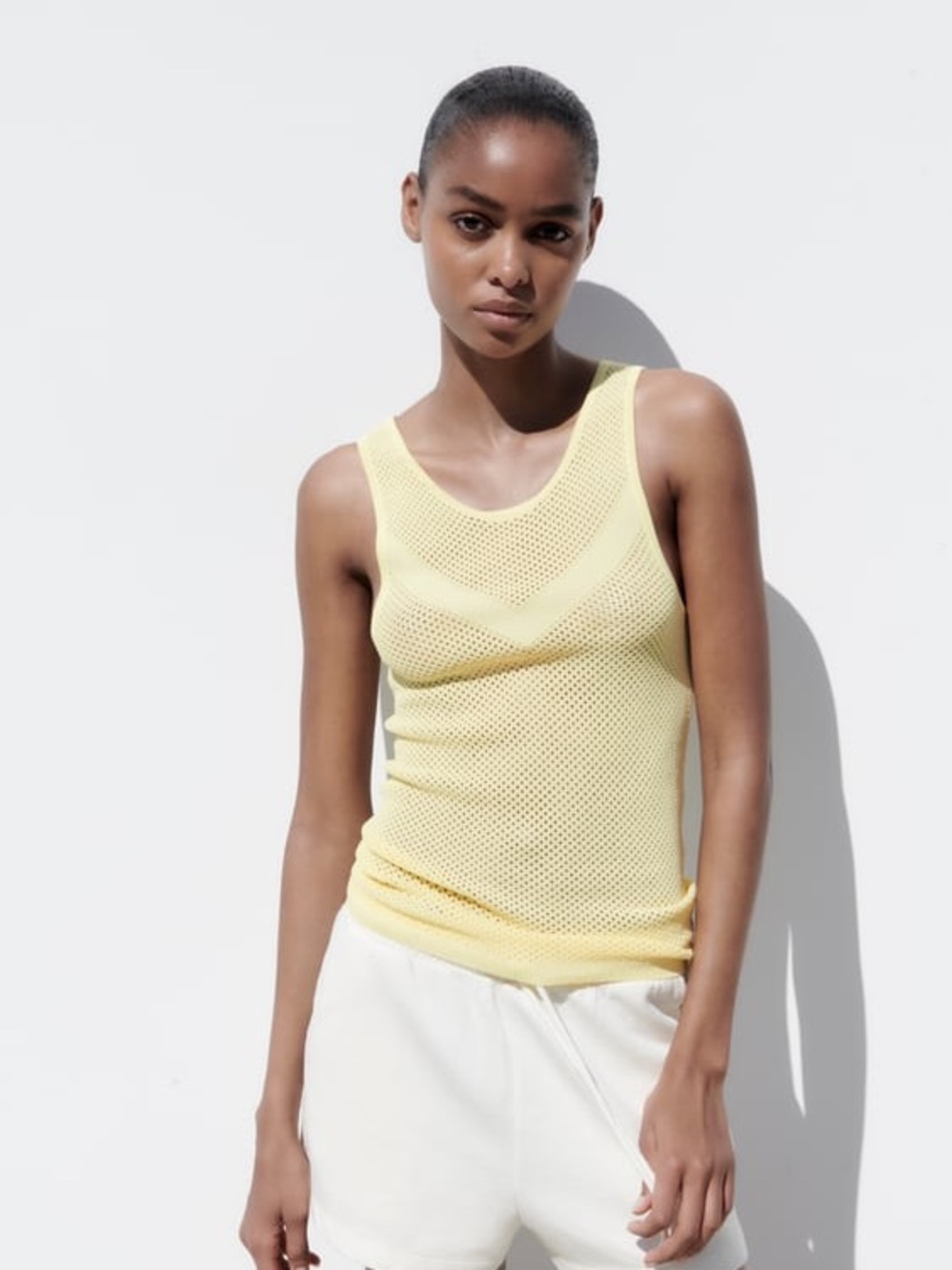 Zara Light Yellow Mesh Tank Top - Size M